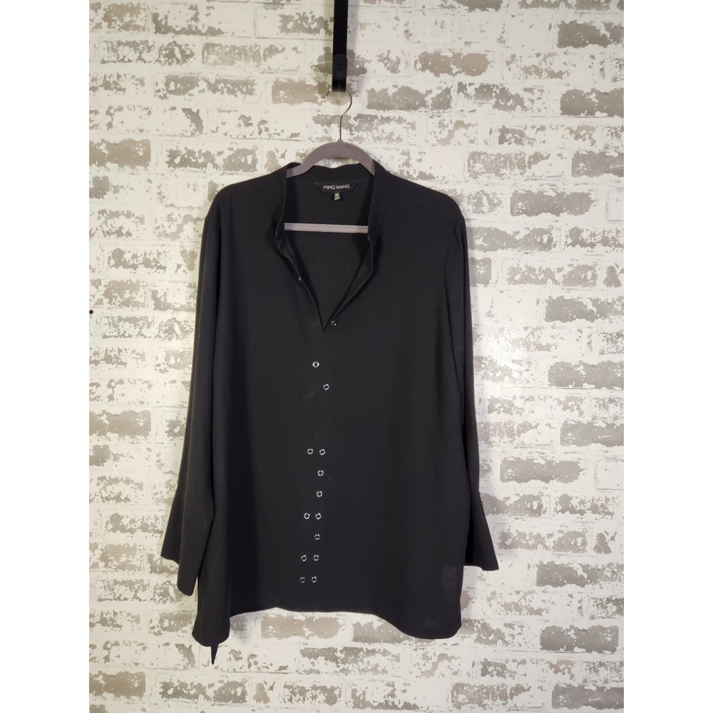 Ming Wang Tunic Top Black Size XL Grommet Detail Lightweight Edgy Travel - Picture 1 of 12